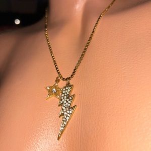 BETSEY JOHNSON crystal STAR lightning bolt sweetie charm necklace vintage N105